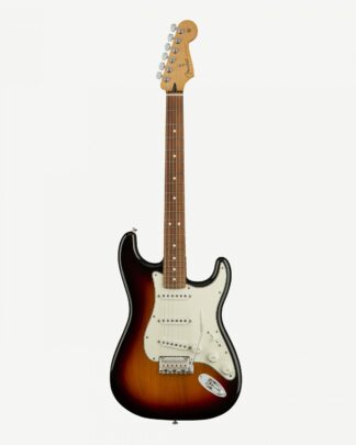 Fender Player Stratocaster elguitar med Pau Ferro gribebræt i farven 3-Color Sunburst. Vist i fuld størrelse.