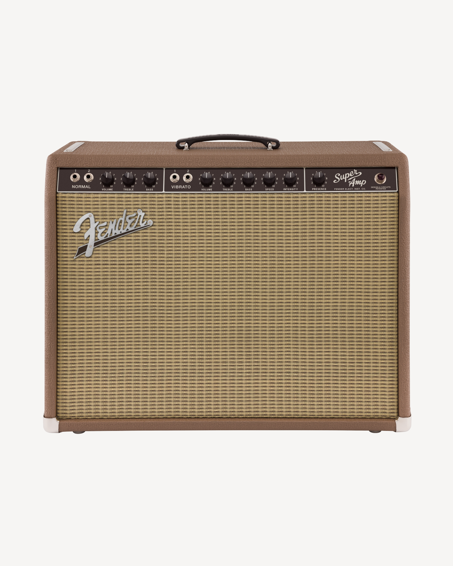 Fender 62 Super Amp guitarforstærker vis forfra så frontstof og tonekontroller er synlige